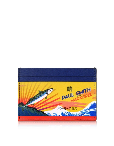 Paul Smith Mackerel Print Leather Credit Card Holder In Multicolor