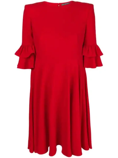 Alexander Mcqueen Ruffle-trimmed Crepe Mini Dress In Red