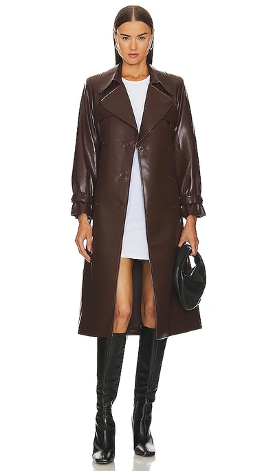 Alice And Olivia Elicia Faux Leather Trench Coat In Brown