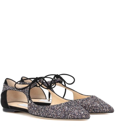 Jimmy Choo Vanessa Flat Glitter Ballerinas In Metallic