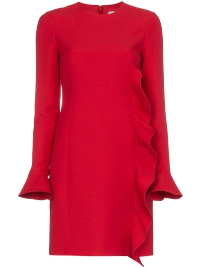 Valentino Ruffled-detail Wool And Silk-blend Mini Dress In Red