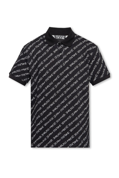 Versace Jeans Couture Logo-print Cotton Polo Shirt In Black