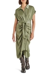 Steve Madden Women's Tori Tie-front Midi Shirtdress In Dusty Olive