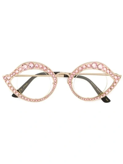 Gucci Crystal Embellished Cat Eye Glasses In Pink & Purple