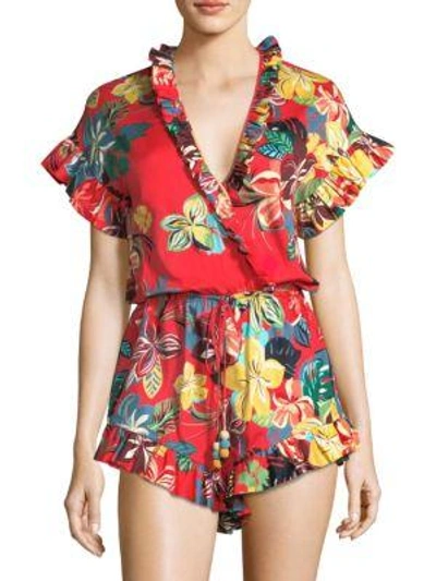 Alexis Faine Floral Romper In Calipso Red