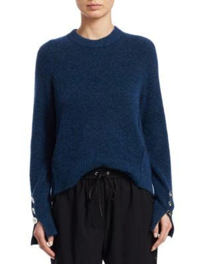 3.1 Phillip Lim Button Sleeve Wool Sweater In Medium Melange Blue
