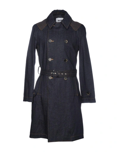 Msgm Double Breasted Pea Coat In Dark Blue