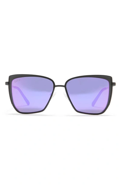 Diff 58mm Square Sunglasses In Matte Black/ Purple Mirror
