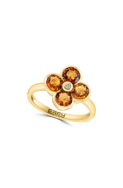 Effy 14k Yellow Gold Semiprecious Stone & Diamond Flower Ring In Orange