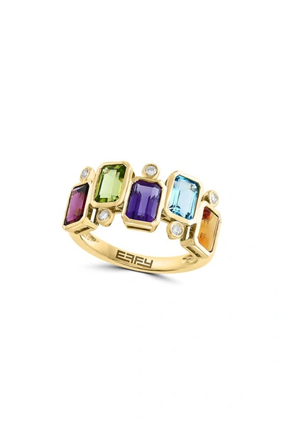 Effy 14k Yellow Gold Amethyst, Blue Topaz, Citrine, Rhodolite, Peridot & Diamond Ring