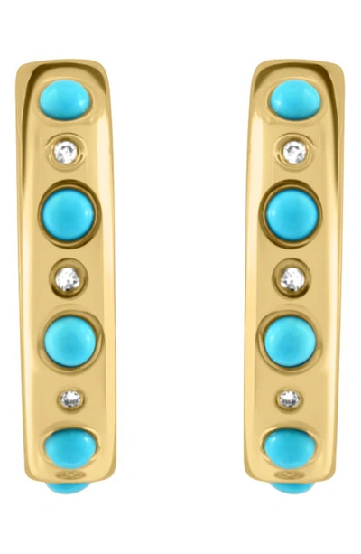 Effy 14k Yellow Gold Turquoise & Diamond Huggie Hoop Earrings In Blue