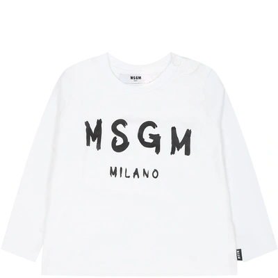 Msgm White T-shirt For Baby Kids With Logo In Bianco
