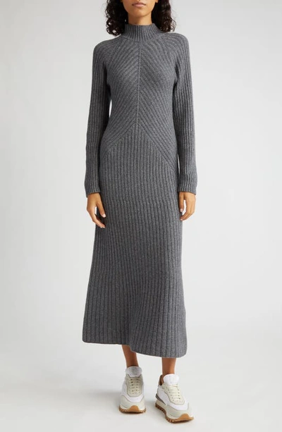 Eleventy Mock Neck Long Sleeve Rib Sweater Dress In Grigio