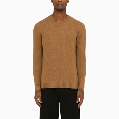 Drumohr Camel Round-neck Sweater In Wool In Beige
