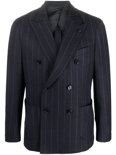 Lardini Pinstriped Double-breasted Blazer In Blue