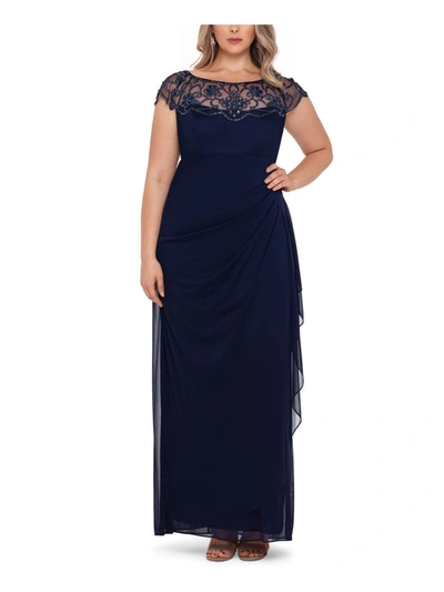 Xscape Plus Womens Embellished Ruched Evening Dress In Blue