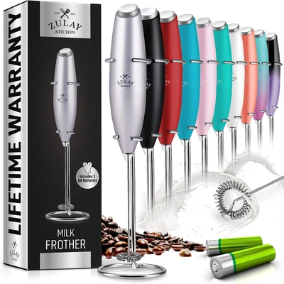 Zulay Kitchen Milk Boss Milk Frother For Coffee With Batteries Included In Silver