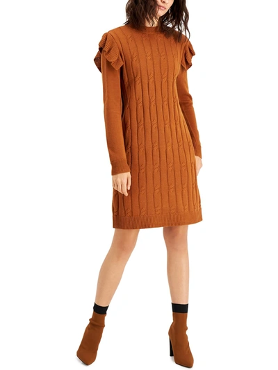 Bar Iii Womens Cable Knit Knee-length Sweaterdress In Brown