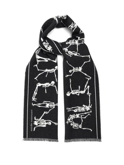 Alexander Mcqueen Dancing Skeleton-intarsia Wool Scarf In Black And Grey