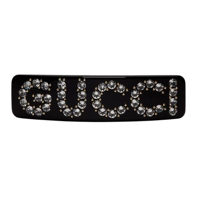 Gucci Black Crystal Barrette In 8519 Black