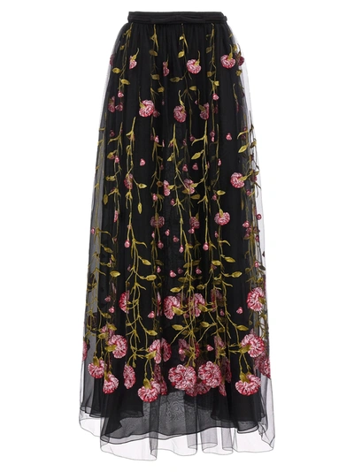 Giambattista Valli Floral Embroidery Skirt In Black