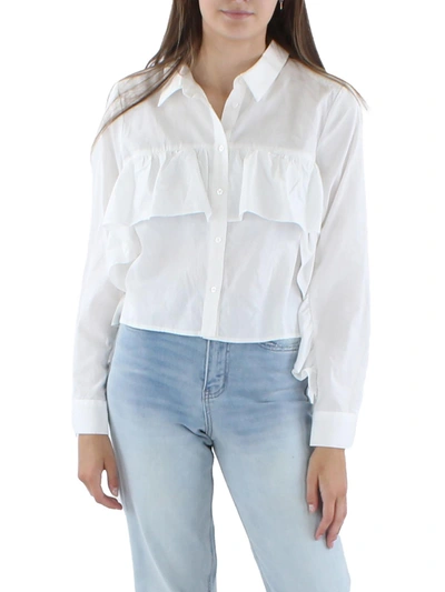 Riley & Rae Womens Cotton Ruffled Button-down Top In White