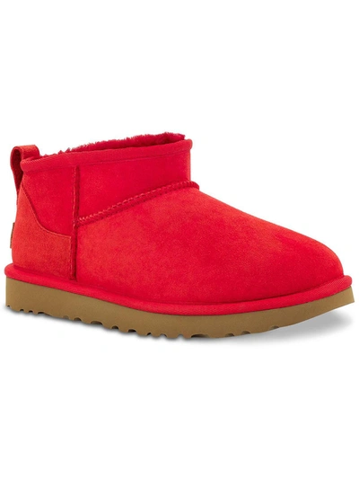 Ugg Classic Ultra Mini Womens Suede Ankle Bootie Slippers In Red
