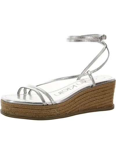 Calvin Klein Neve Womens Faux Leather Wedges Platform Sandals In Silver
