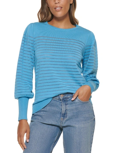 Calvin Klein Womens Knit Striped Pullover Sweater In Blue