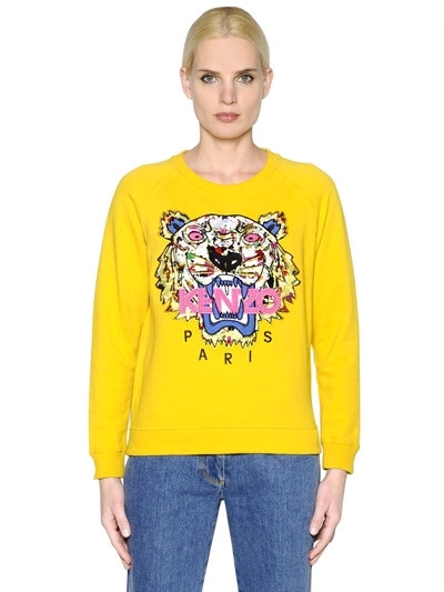 Kenzo Tiger Embroidered Cotton Sweatshirt, Yellow | ModeSens