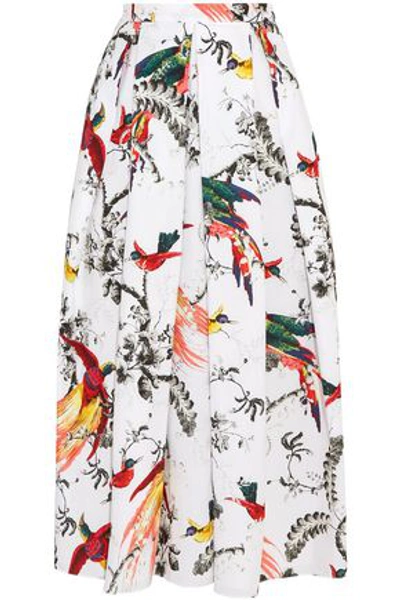 Erdem Woman Elena Pleated Printed Cotton-poplin Midi Skirt White