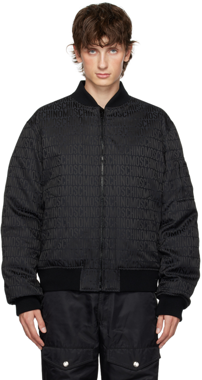 Moschino Logo Jacquard Nylon Jacket In Black