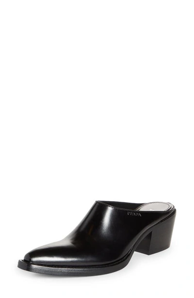 Prada Texano Pointed Toe Mule In Black