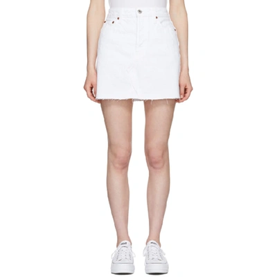 Re/done High Waisted Denim Mini Skirt In White