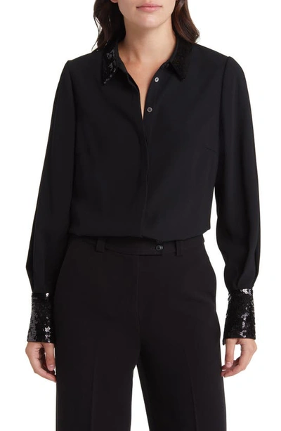 Kobi Halperin Linden Sequin Trim Shirt In Black