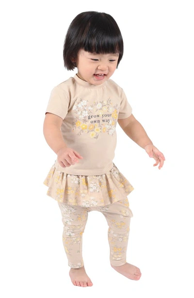 Tiny Tribe Babies' Grow Your Own Way Floral Graphic T-shirt & Leggings Set In Biscuit