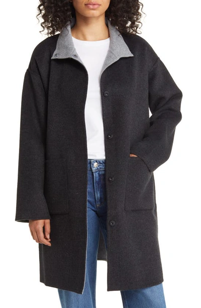Eileen Fisher Reversible Wool & Cashmere Coat In Charcoal/ Moon