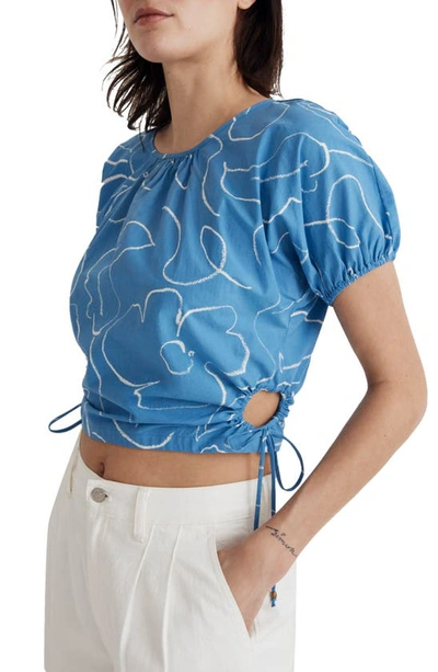 Madewell Abstract Flora Embroidered Poplin Crop Top In Ornamental Blue