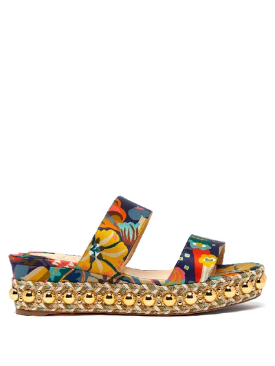 Christian Louboutin Janitag 60 Floral-print Satin Flatform Sandals In Blue