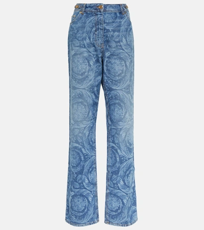 Ferragamo Versace Jacquard Jeans In Light Blue