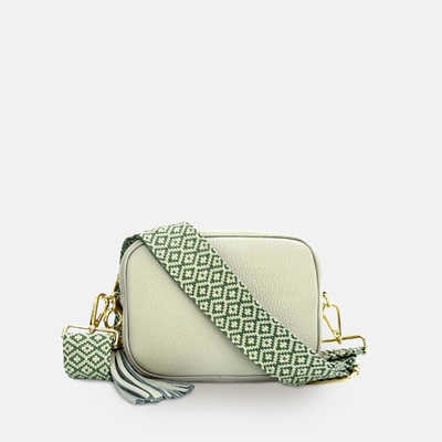 Apatchy London Stone Leather Crossbody Bag With Pistachio Cross-stitch Strap In Green