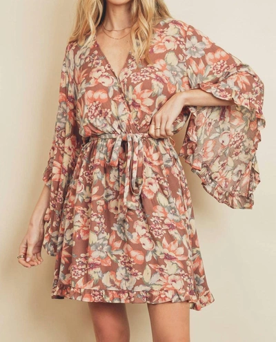 Dress Forum Botanical Ruffled Kimono Sleeve Dress In Mauve/multi