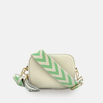 Apatchy London Stone Leather Crossbody Bag With Bottega Green Arrow Strap In White