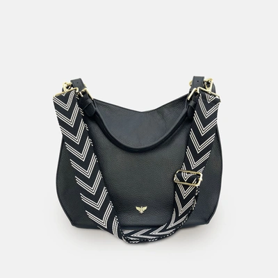 Apatchy London The Harriet Black Leather Bag With Black & Stone Arrow Strap