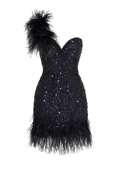 Milla Black Stunning Heart-shaped Mini Dress With Feathers