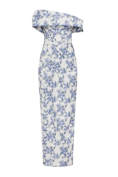 Milla Blue Hydrangea Off-shoulder Satin Dress