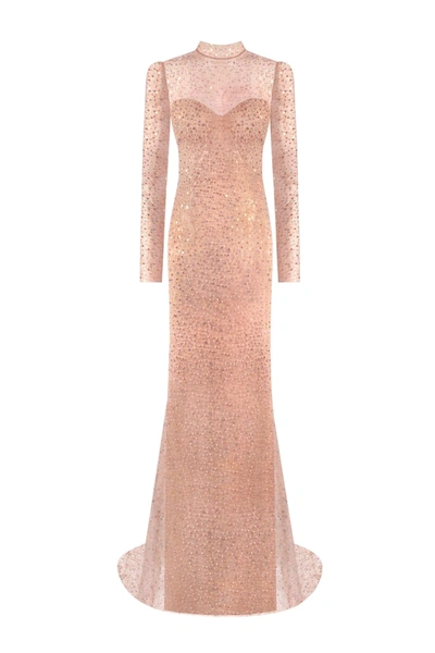 Milla Radiant Long-sleeved Maxi Dress In Rose Gold In Rose Pink