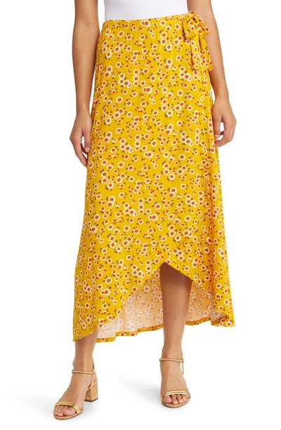Loveappella Floral Jersey Faux Wrap Skirt In Sunflower