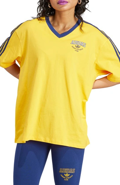Adidas Originals Lifestyle V-neck Oversize Cotton T-shirt In Crew Yellow