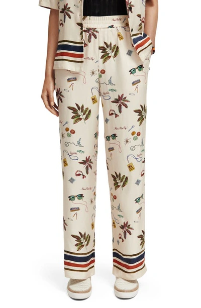 Scotch & Soda Gia Print Wide Leg Pants In Neutrals